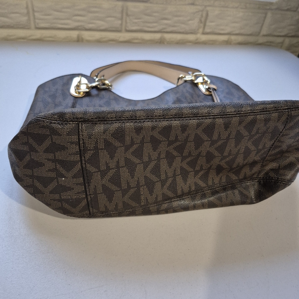 Michael Kors Lilly Tote Bag Purse Brown Signature Chain Strap - Picture 4 of 10